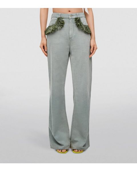 x Paula's Ibiza Fringe-Detail Wide-Leg Jeans