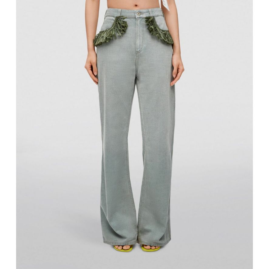 x Paula's Ibiza Fringe-Detail Wide-Leg Jeans