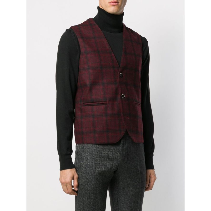 Red Tartan Knit Waistcoat