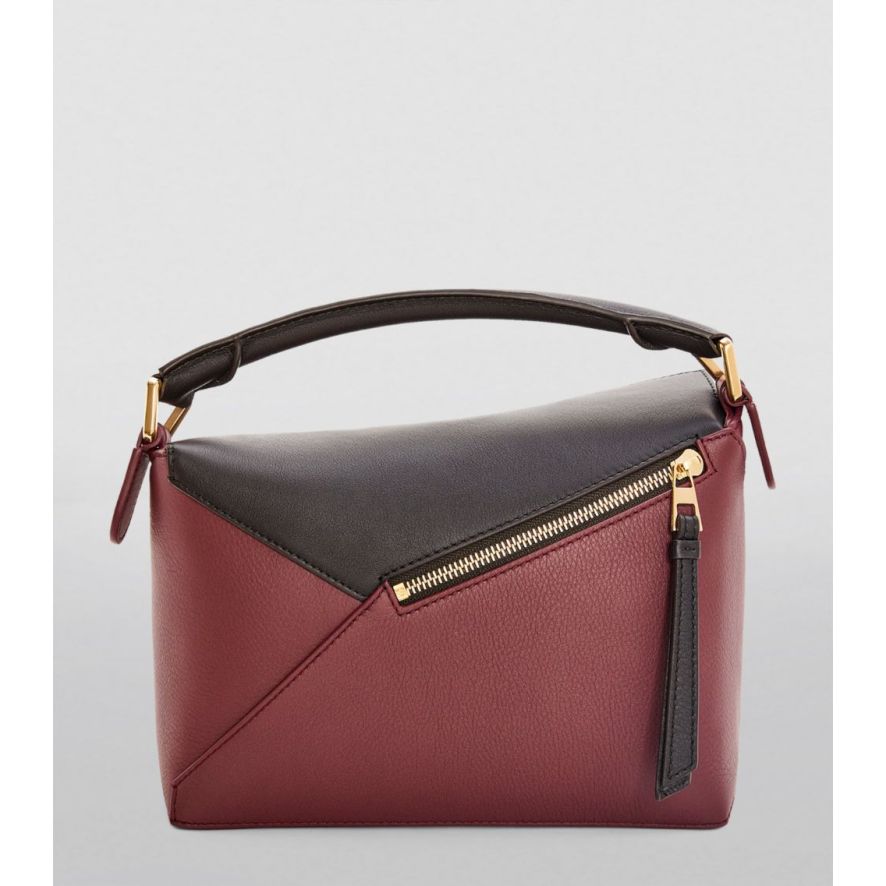 Small Leather Puzzle Edge Top-Handle Bag