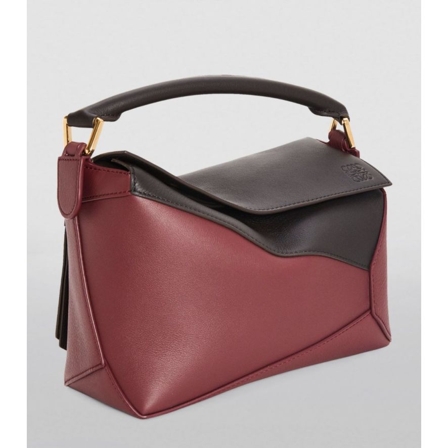 Small Leather Puzzle Edge Top-Handle Bag